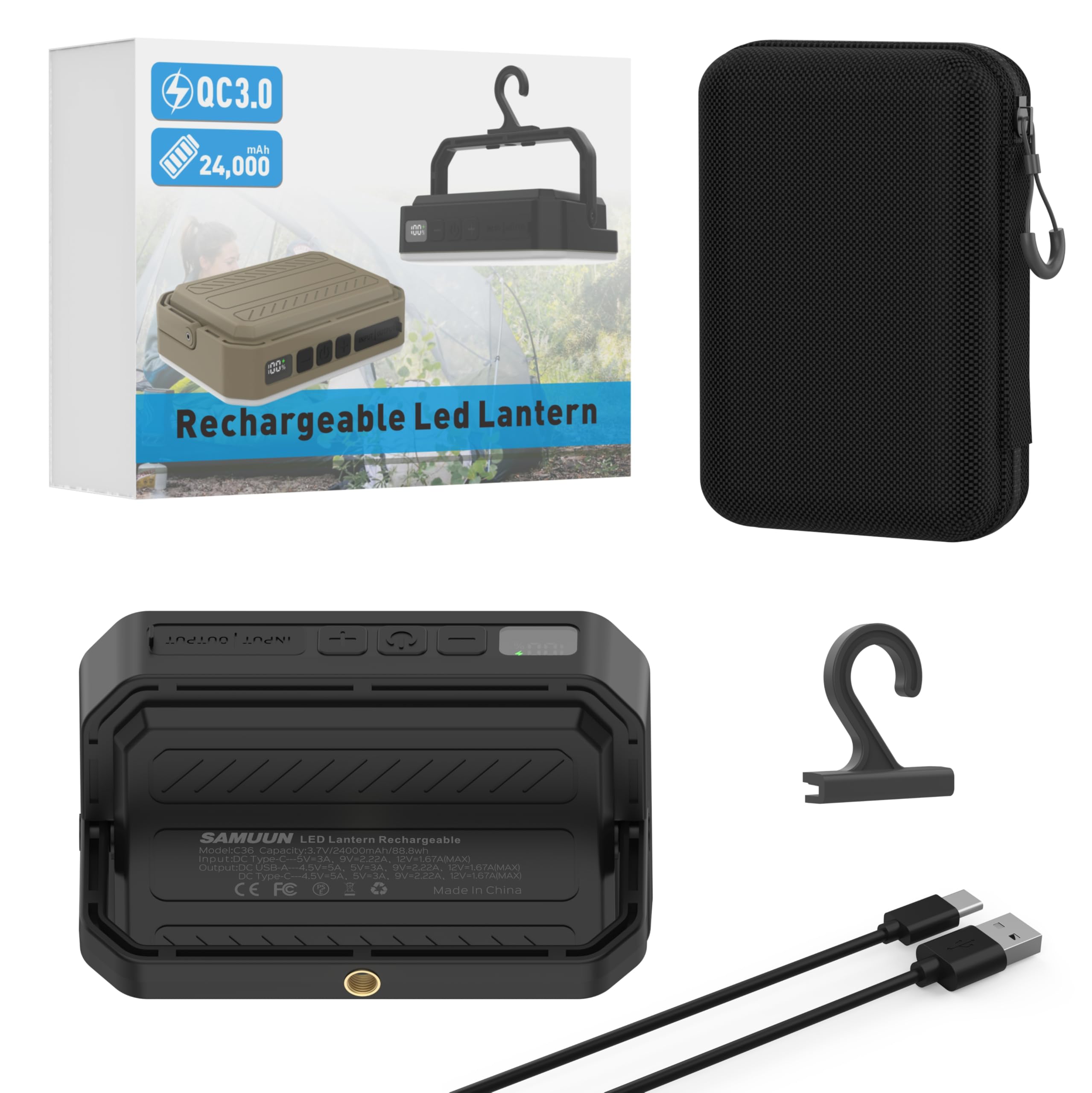 SAMUUN storage bag with hook and USB-C cable for organized transport and protection
