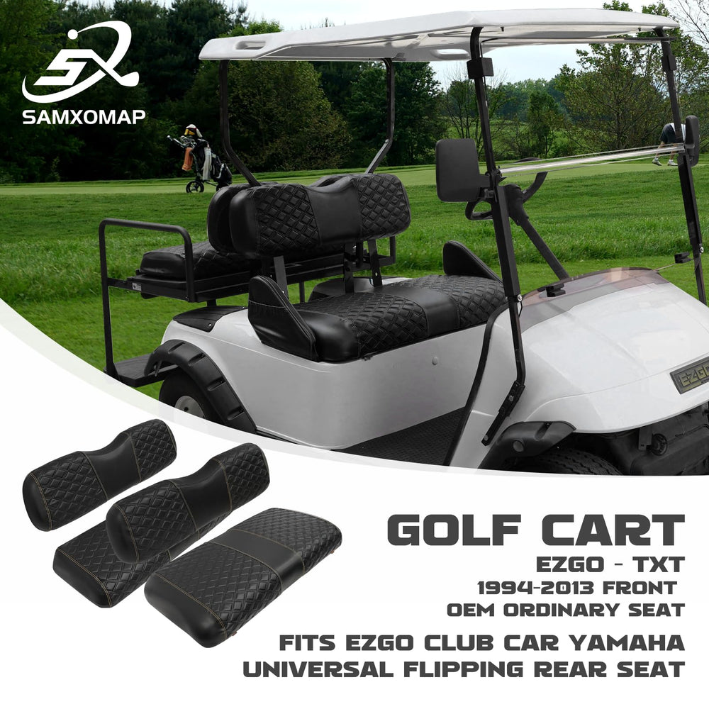 SAMXOMAP rear flip seat covers fitted on cart offering secure comfort
