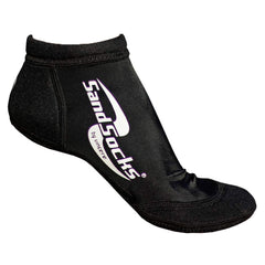 Sand Socks SPRITES black front view showing low-cut fit and snug cuff for secure play