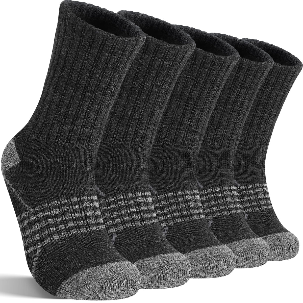 Sandsuced front packaging showing five dark gray pairs and warmth benefit