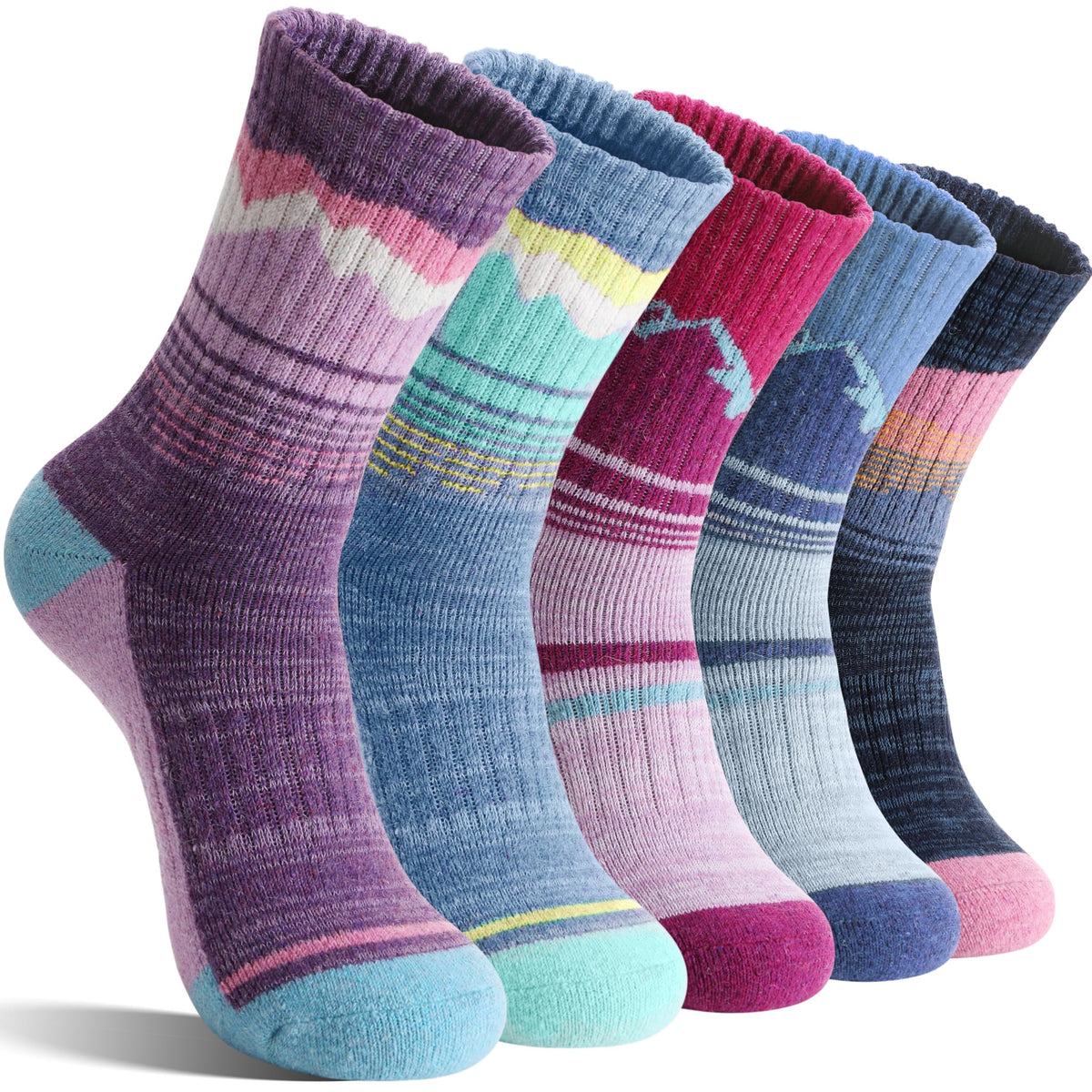 Sandsuced front packaging showing five colorful merino wool pairs and durable labeling, ideal gift
