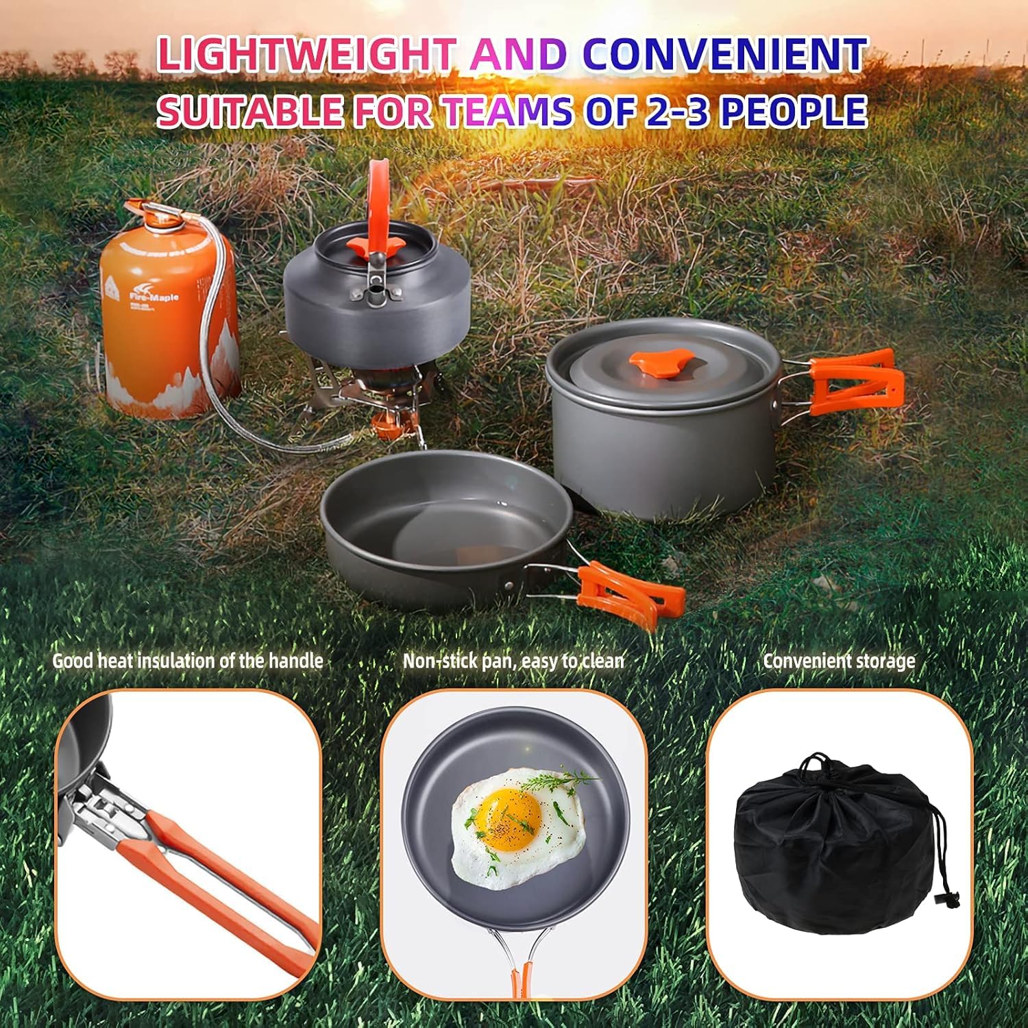 sanheshun cookware in use over camp stove showing real-world cooking