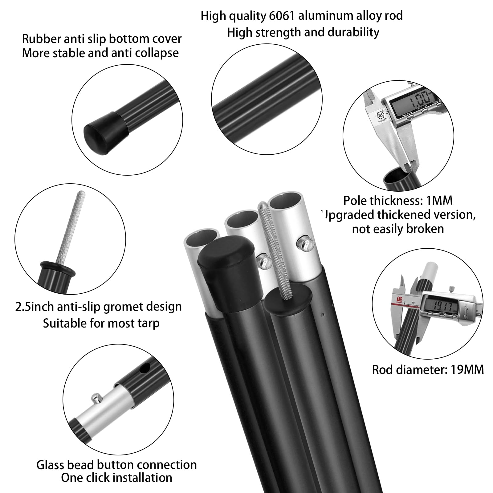 SANLIKE anti-slip plastic foot detail on pole base, prevents sinking and slipping