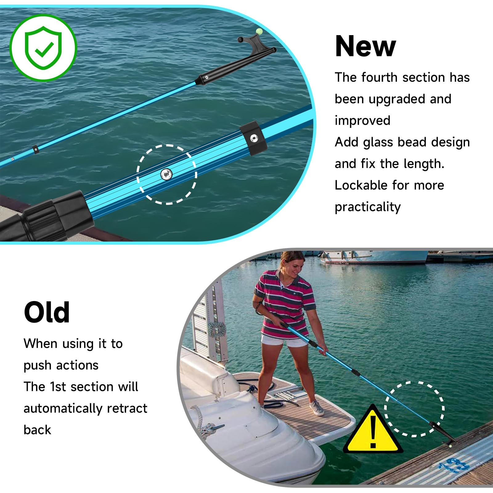 SANLIKE boat hook fully extended demonstrating reach and control benefit
