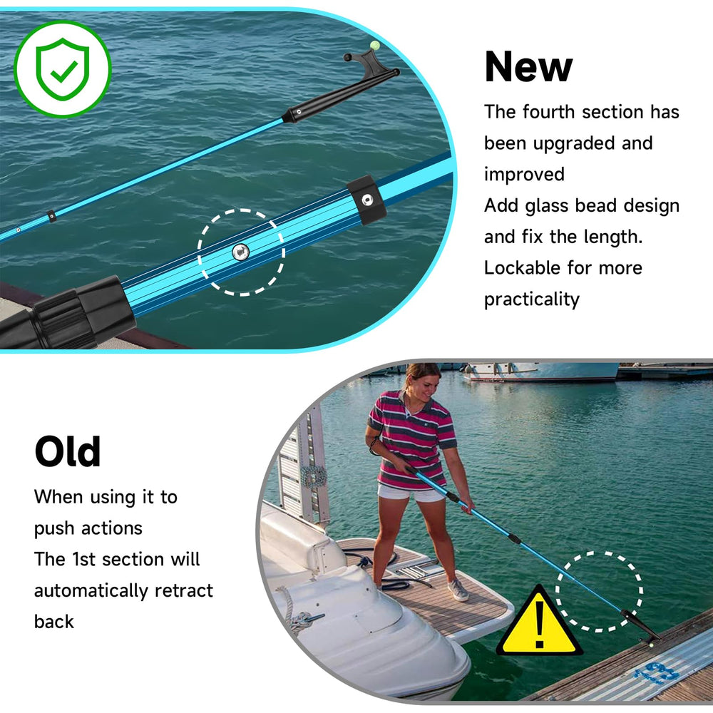 SANLIKE boat hook fully extended demonstrating reach and control benefit