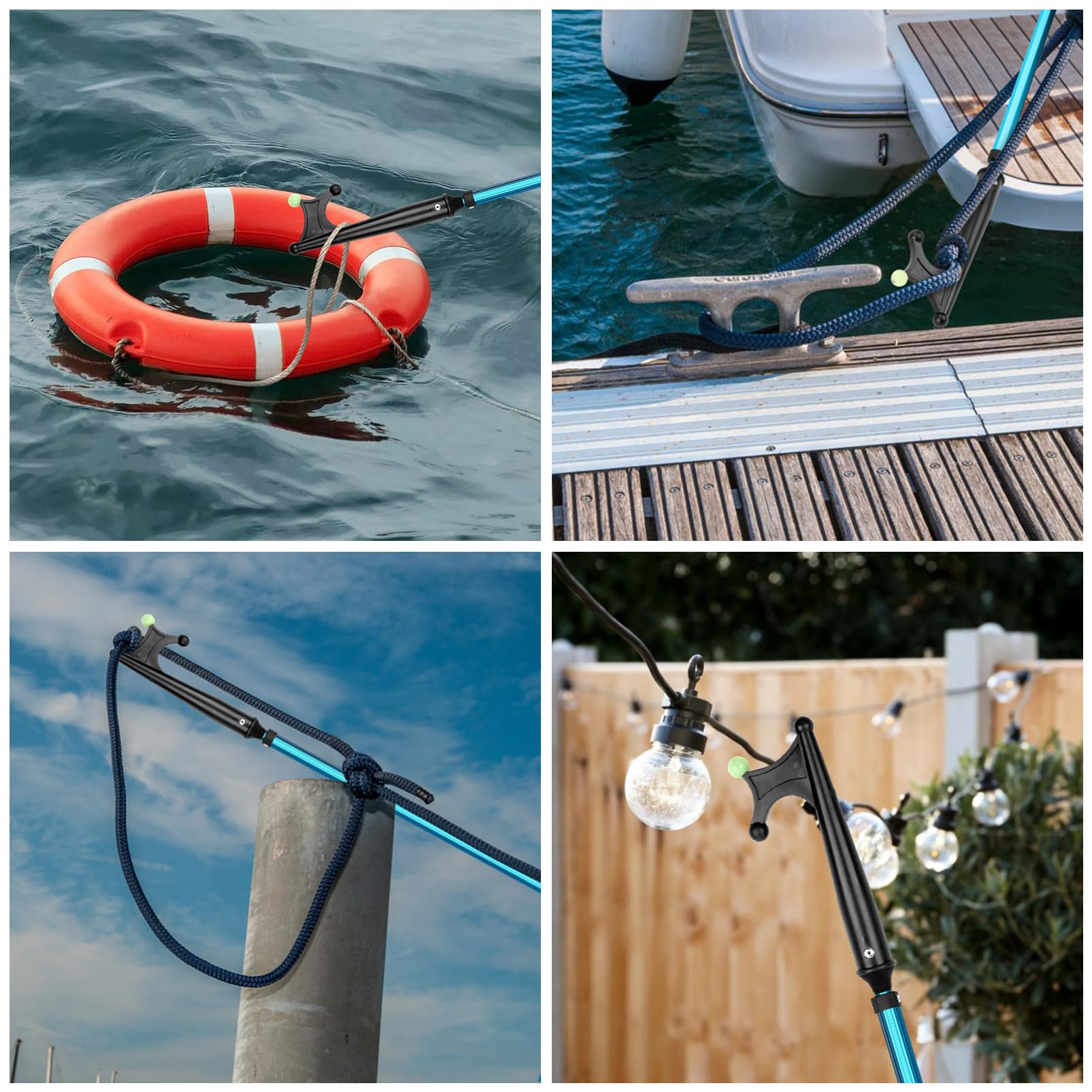 SANLIKE boat hook in use docking a boat illustrating easy maneuvering