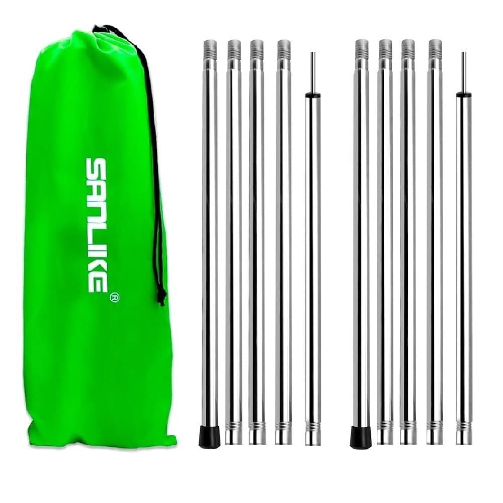 SANLIKE front packaging view showing two tarp pole sets and portable benefit