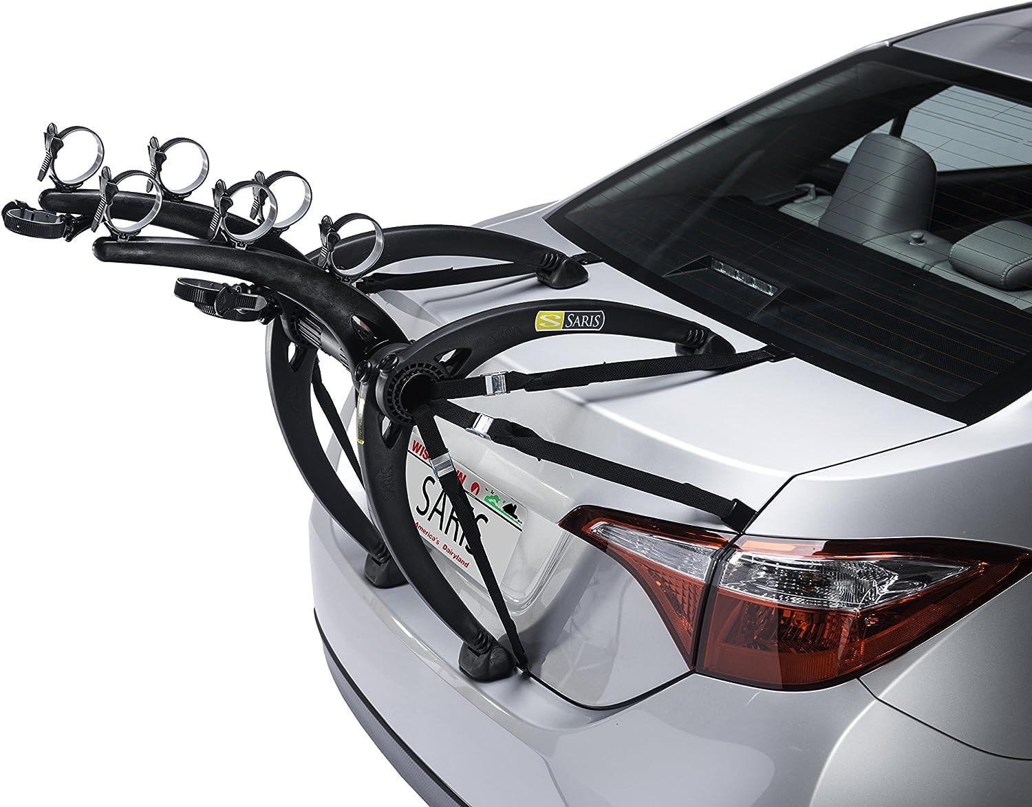 Saris Bones front profile showing arc design and secure bike spacing