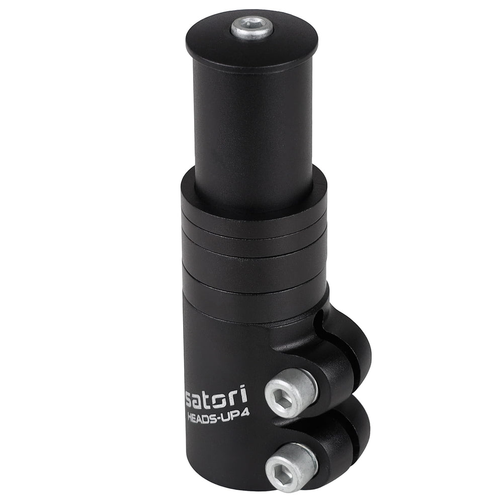 Satori Heads-UP4 front view showing riser installed and ergonomic benefit