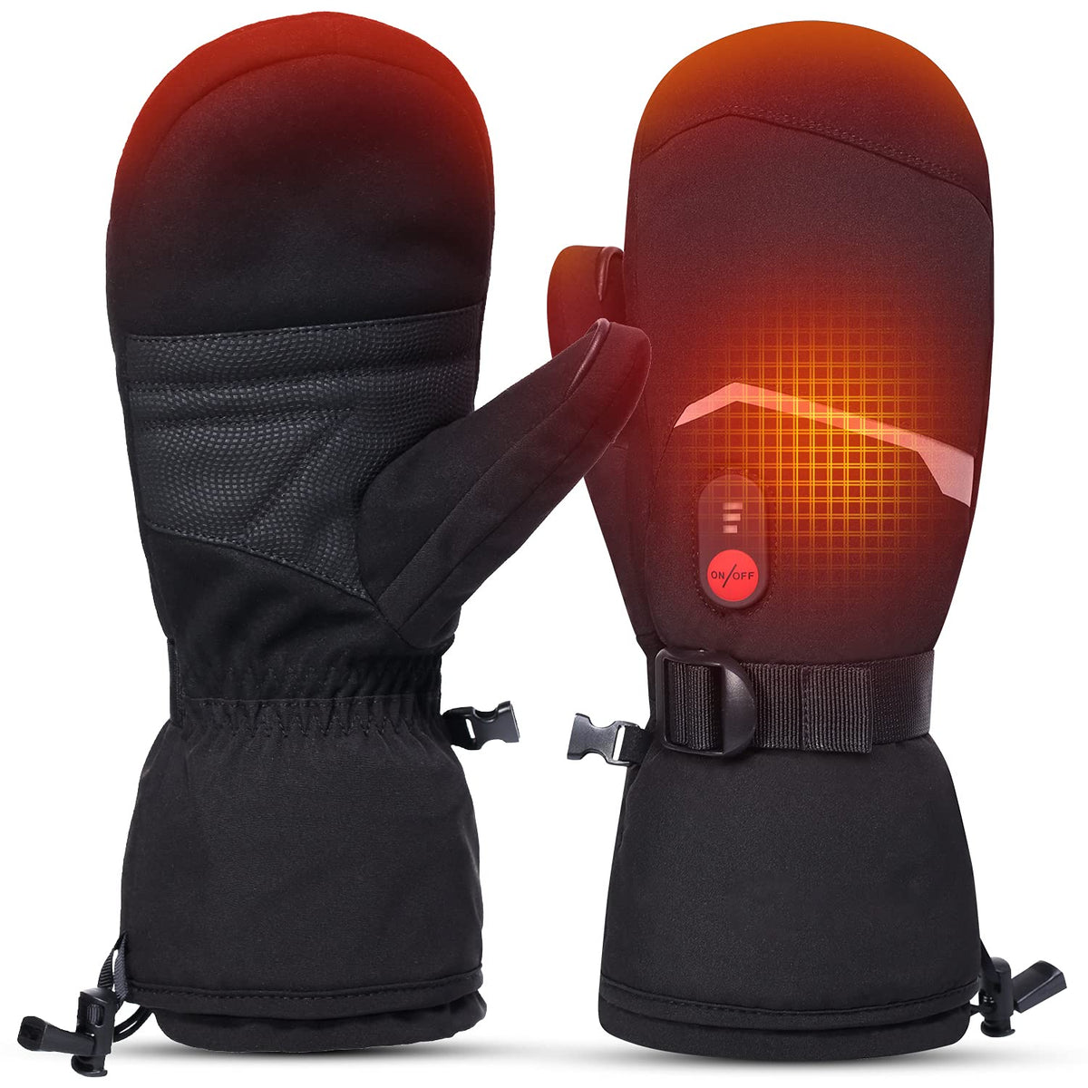 SAVIOR HEAT front view of mittens showing outer shell and clasp, conveys protection