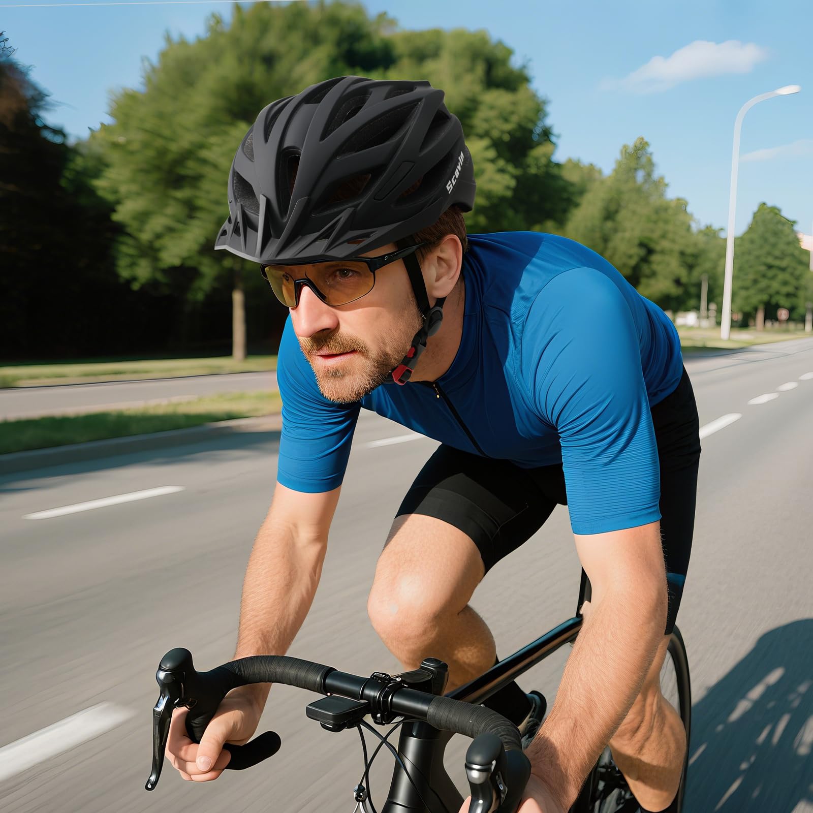 Scavin helmet on commuter rider demonstrating safety and visibility