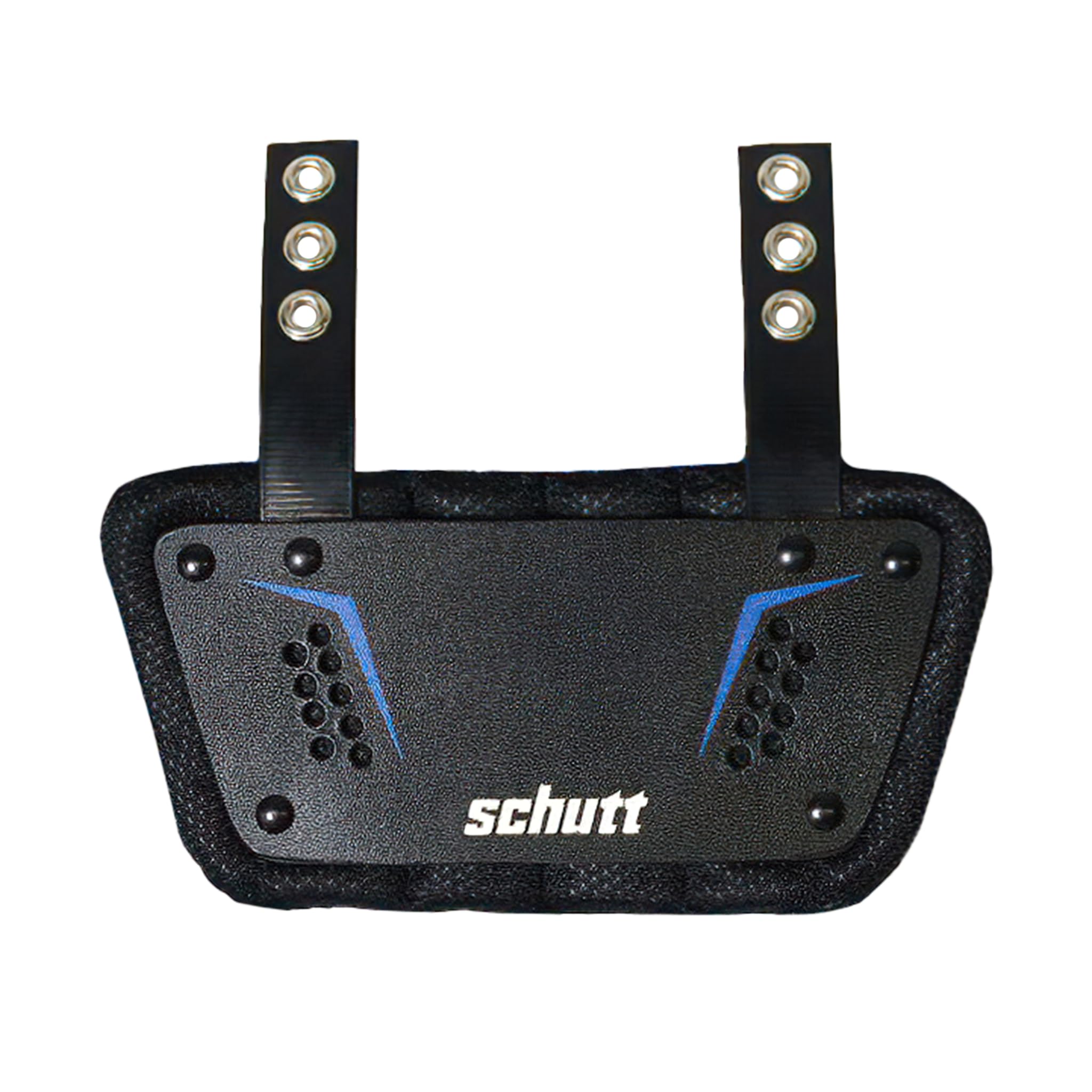Schutt back plate front view showing secure fit and added rear protection