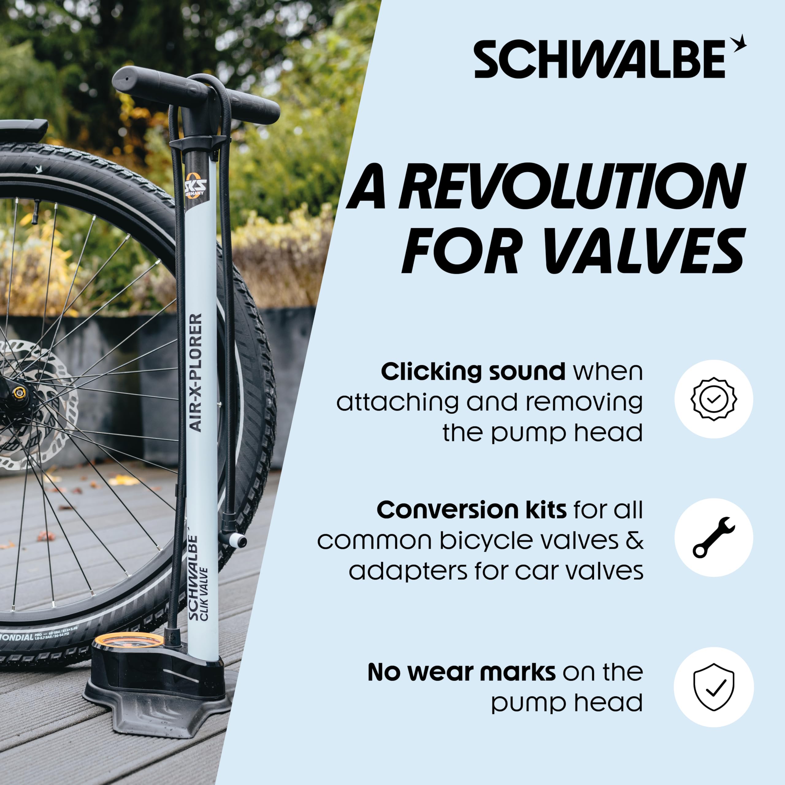Schwalbe valve detail showing Presta-style stem and reliable seal benefit