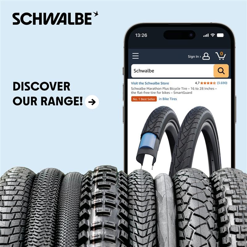 Schwalbe Magic Mary beside ruler for size comparison and clear fit information
