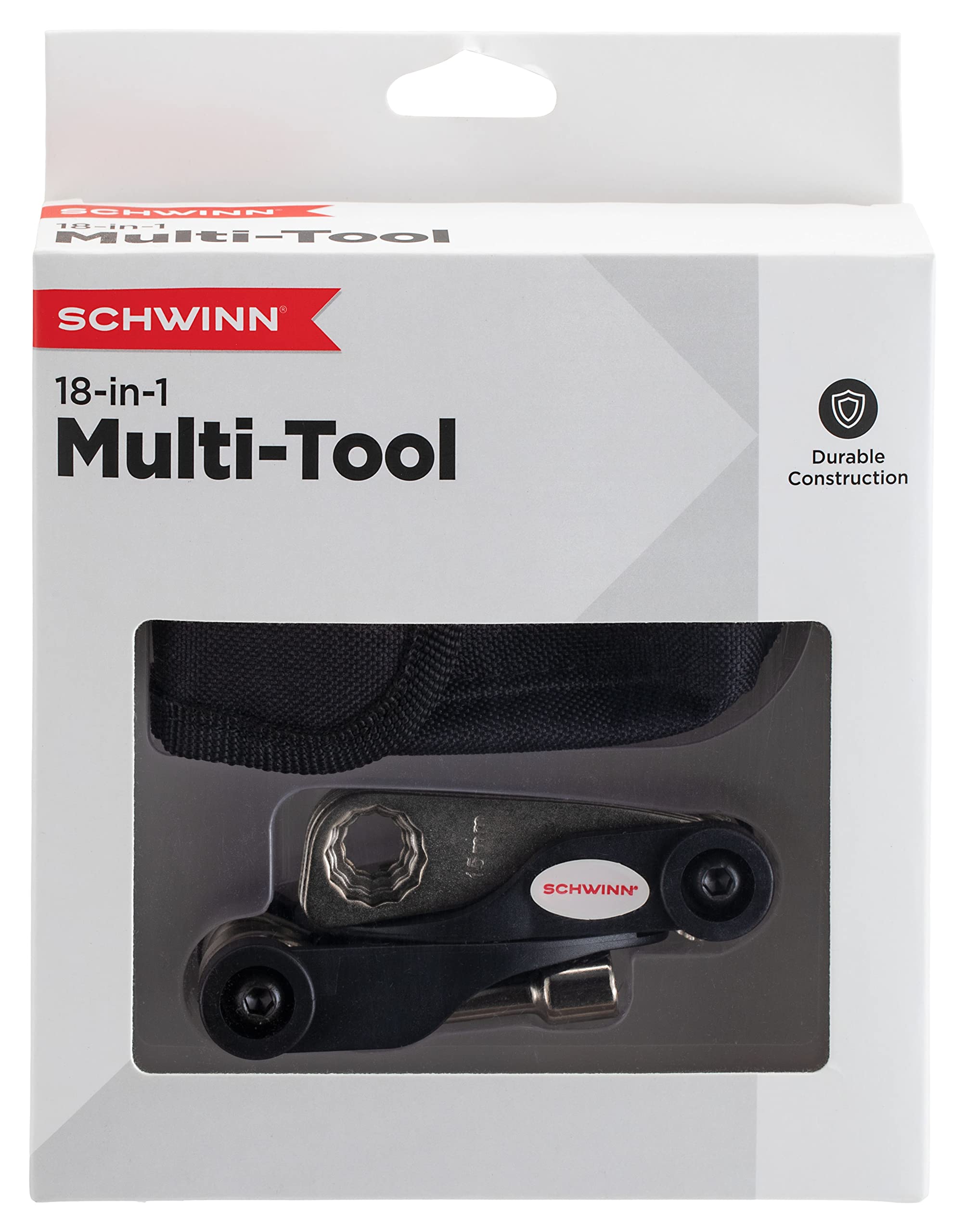 Schwinn multi-tool next to a ruler showing compact size for easy carry