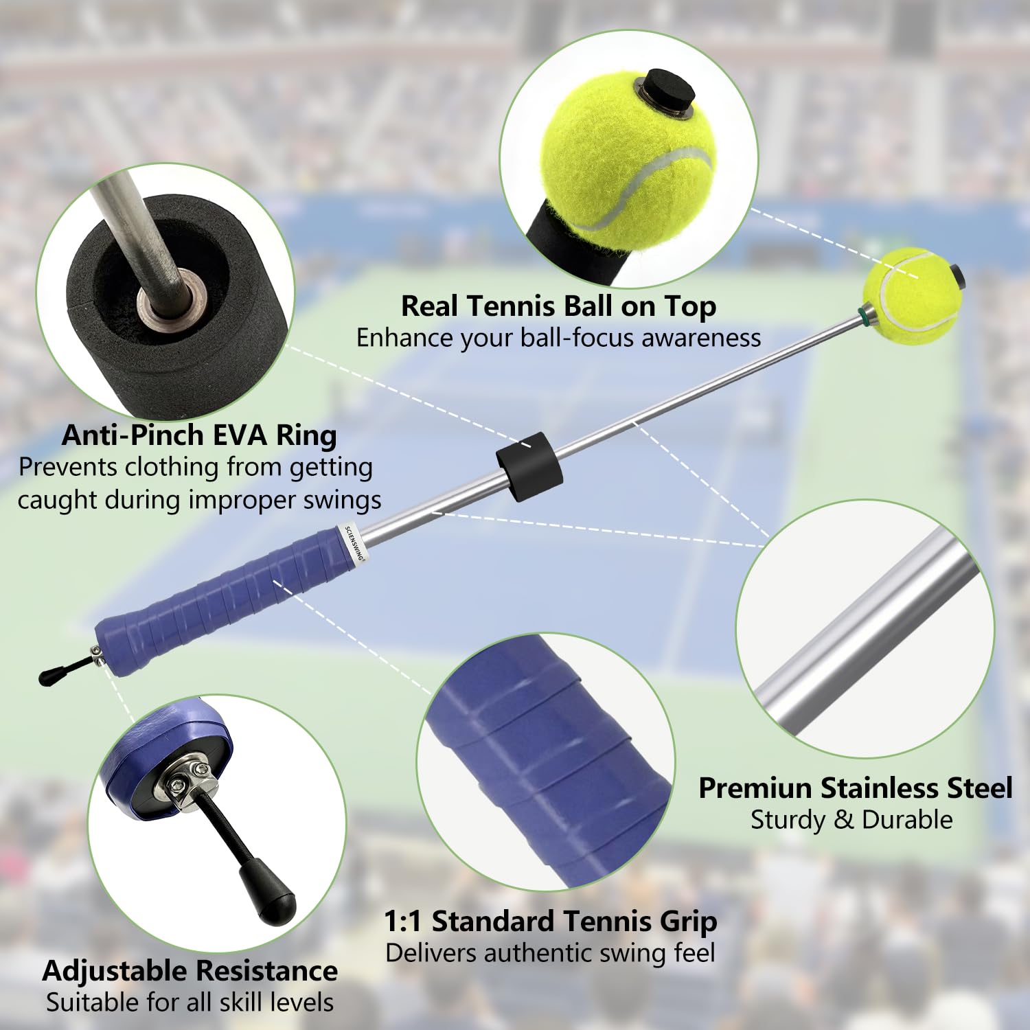 SCIENSWING in use during a serve practice delivering audible click for rhythm feedback