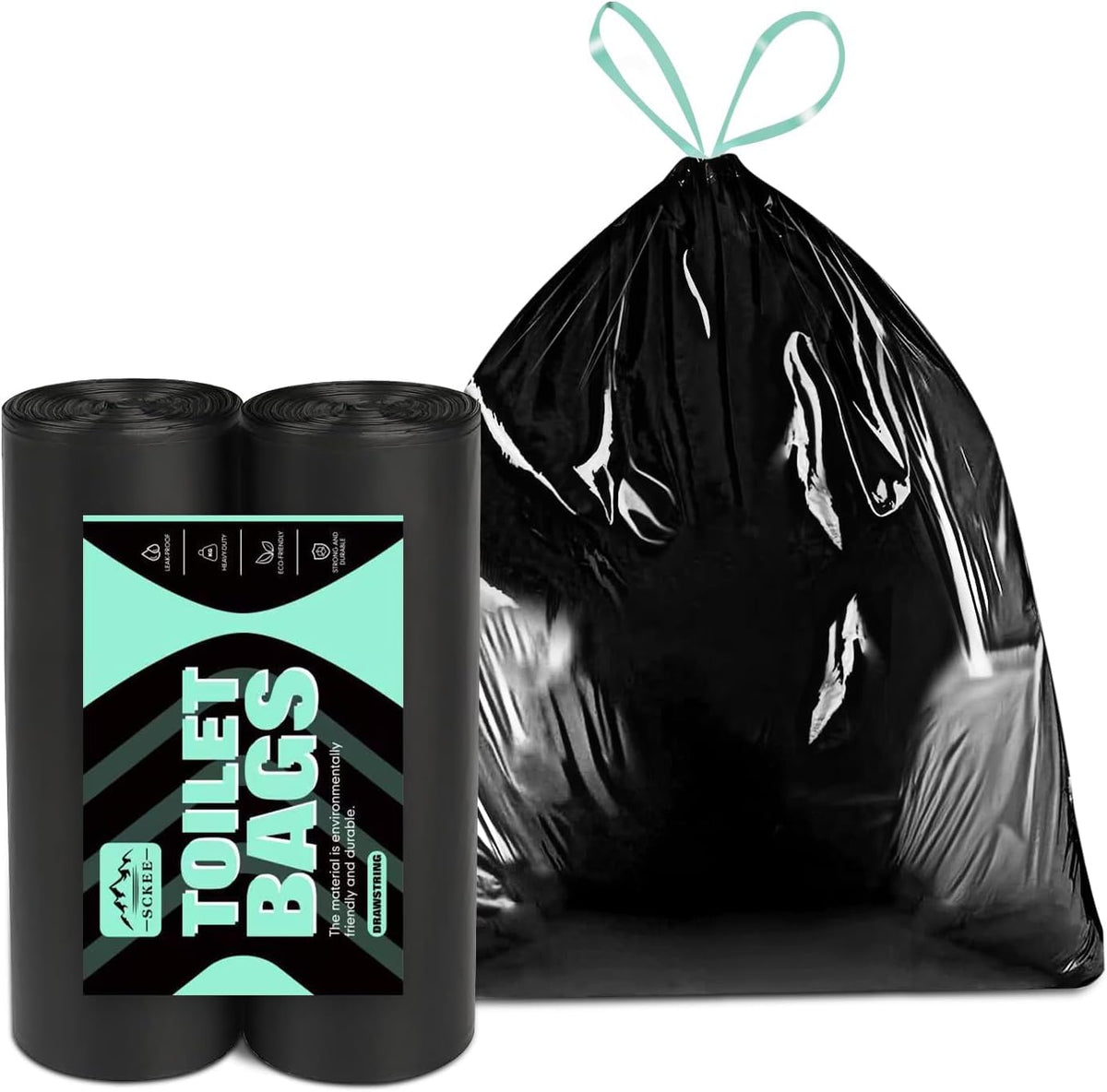 Sckee front packaging showing 50 heavy-duty liners and clear benefit of durable supply