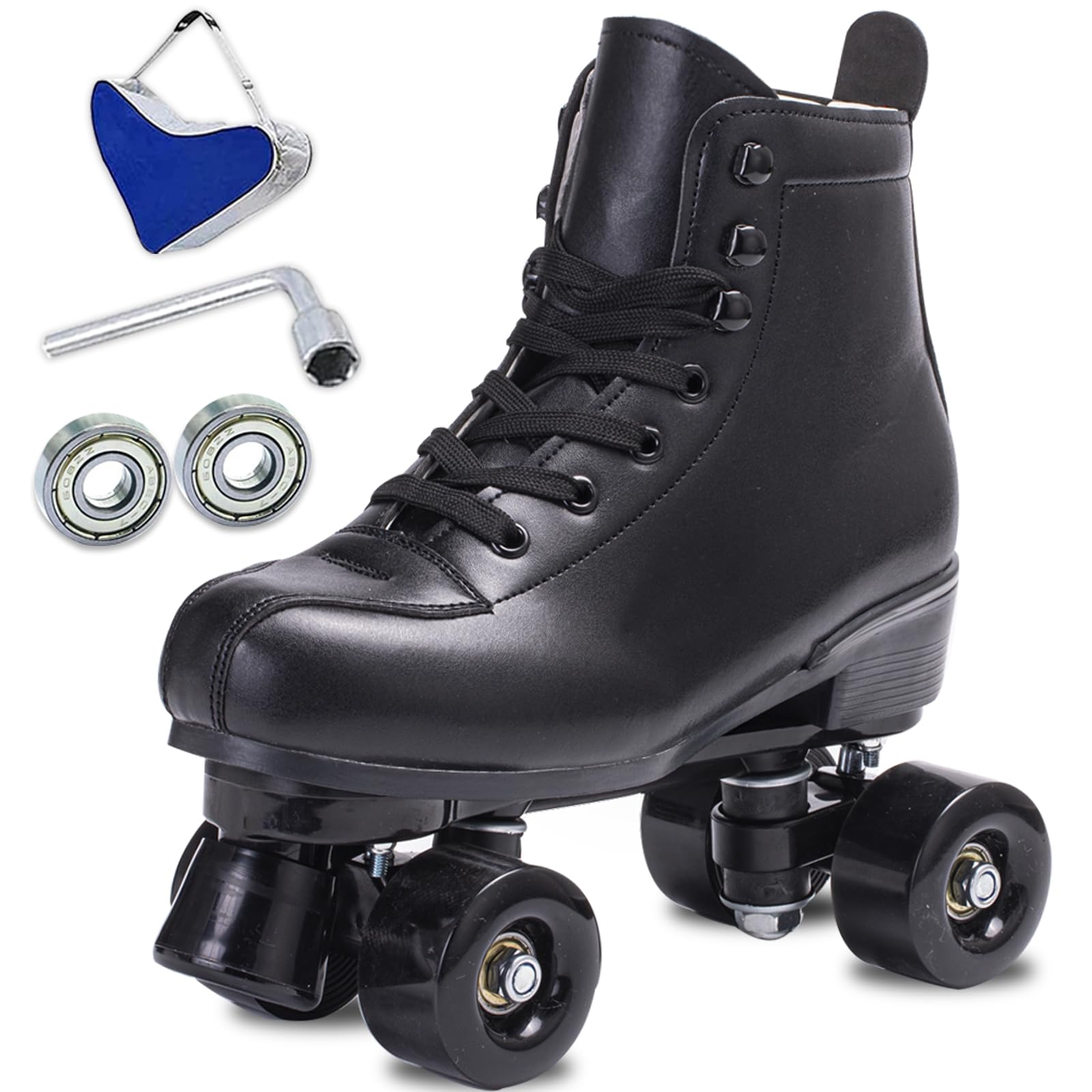SCNUT front view black PU leather skates showing stable high-top fit