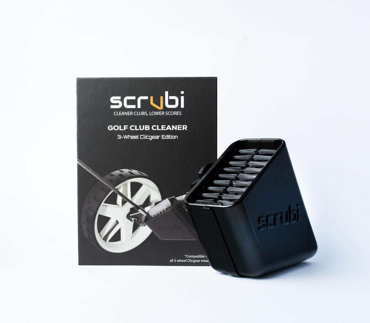 Scrubi front view showing compact waterproof cleaner for easy club maintenance