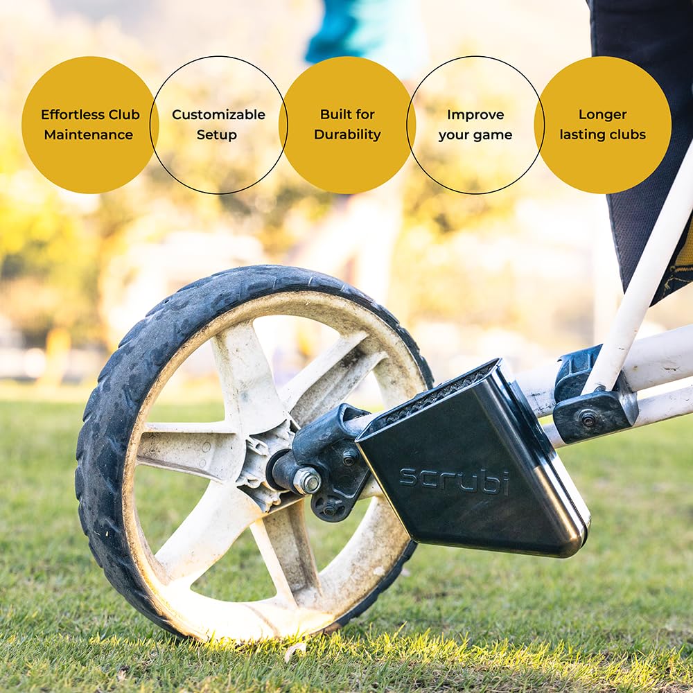 Golfer using Scrubi to brush iron grooves for improved ball contact
