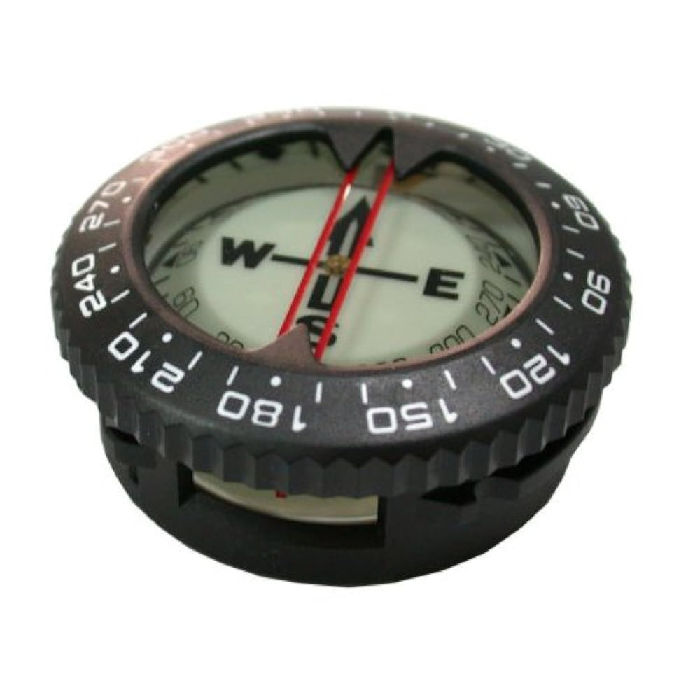 Scuba Choice compass front view showing dial and glow for quick heading checks