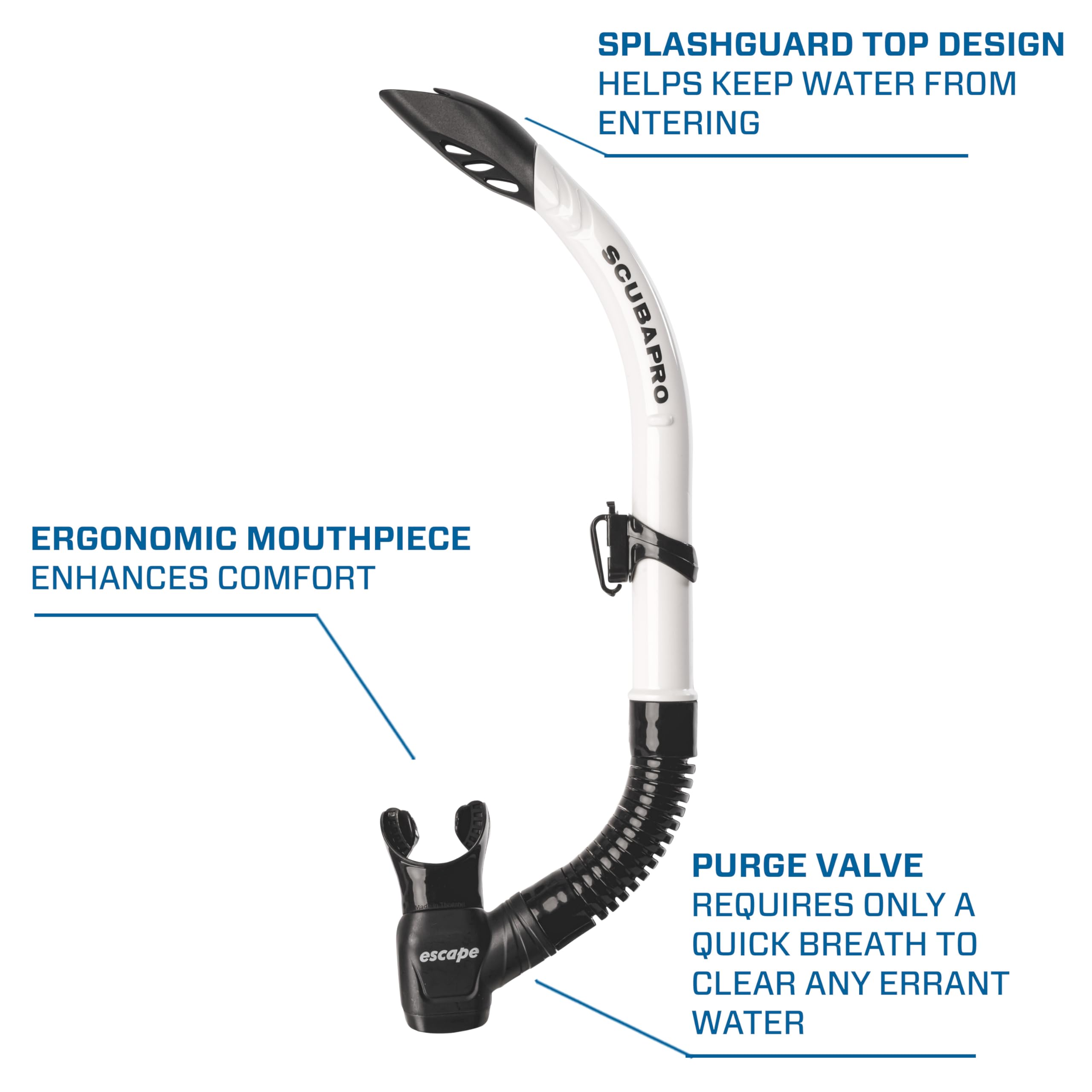 SCUBAPRO Escape splashguard top design deflecting surface spray to reduce water entry