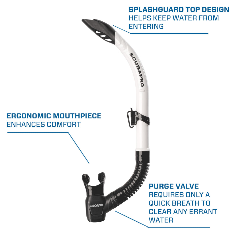 SCUBAPRO Escape splashguard top design deflecting surface spray to reduce water entry