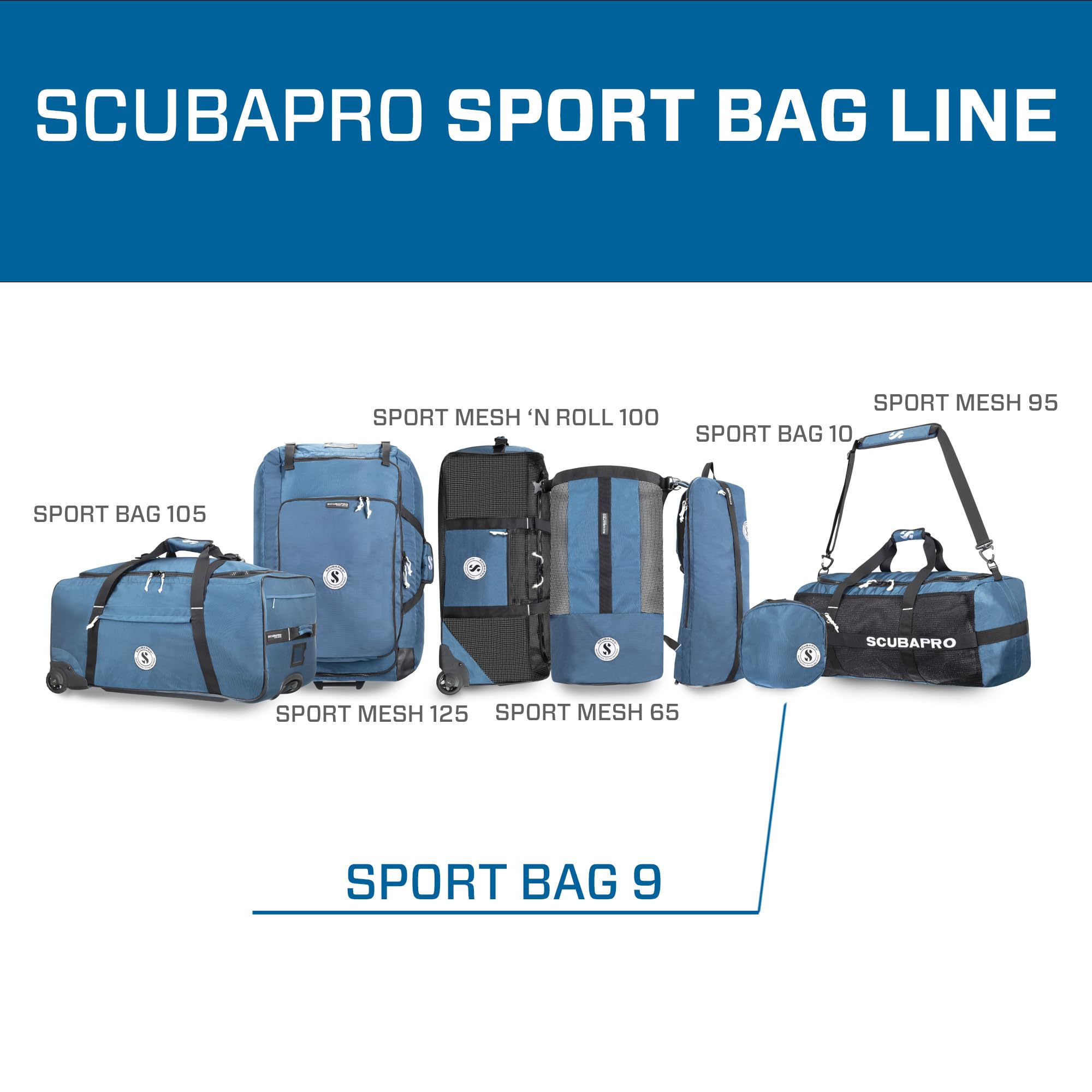 SCUBAPRO Sport 9 next to ruler illustrating size and travel-friendly capacity