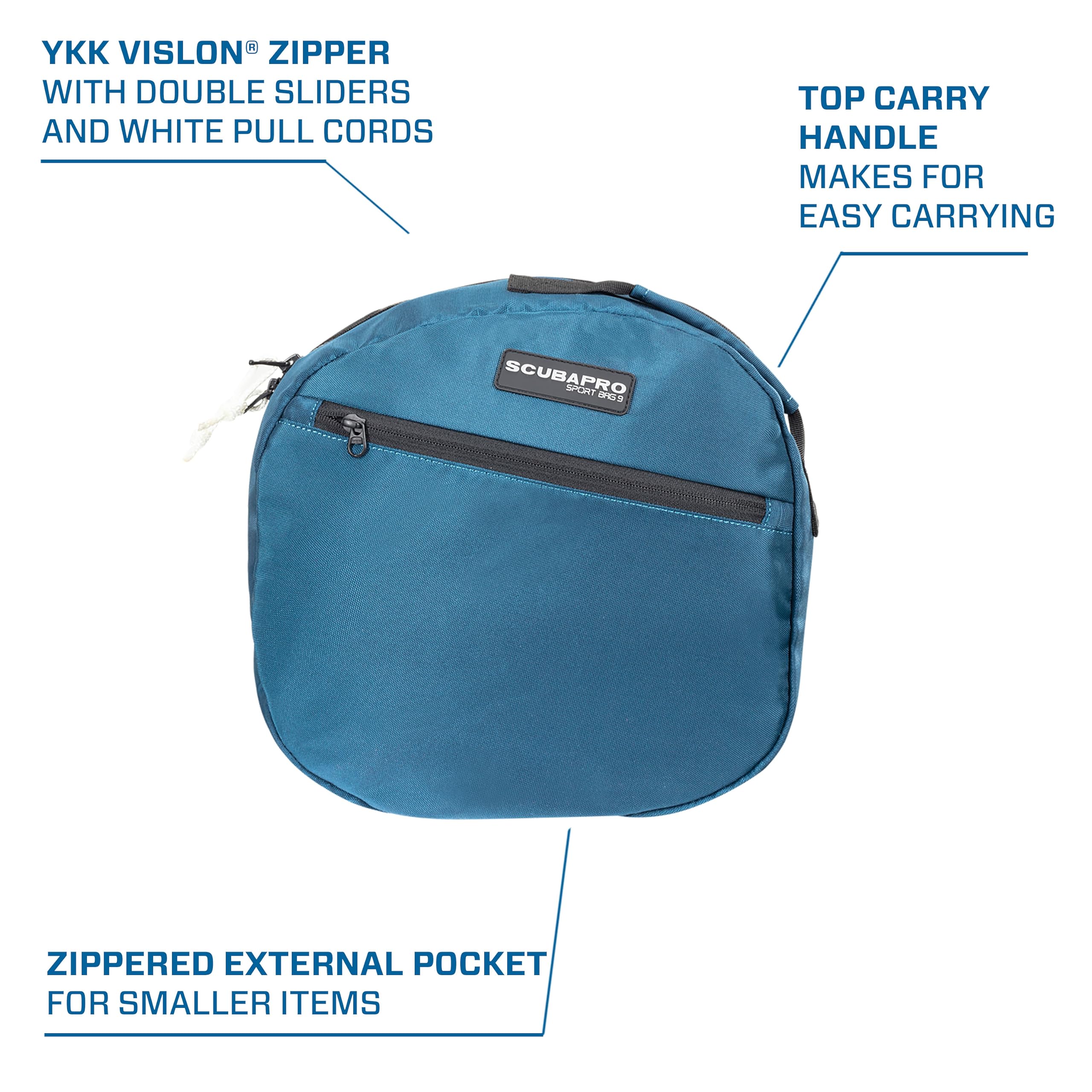 SCUBAPRO YKK Vislon zipper and white pull cords showing smooth access benefit