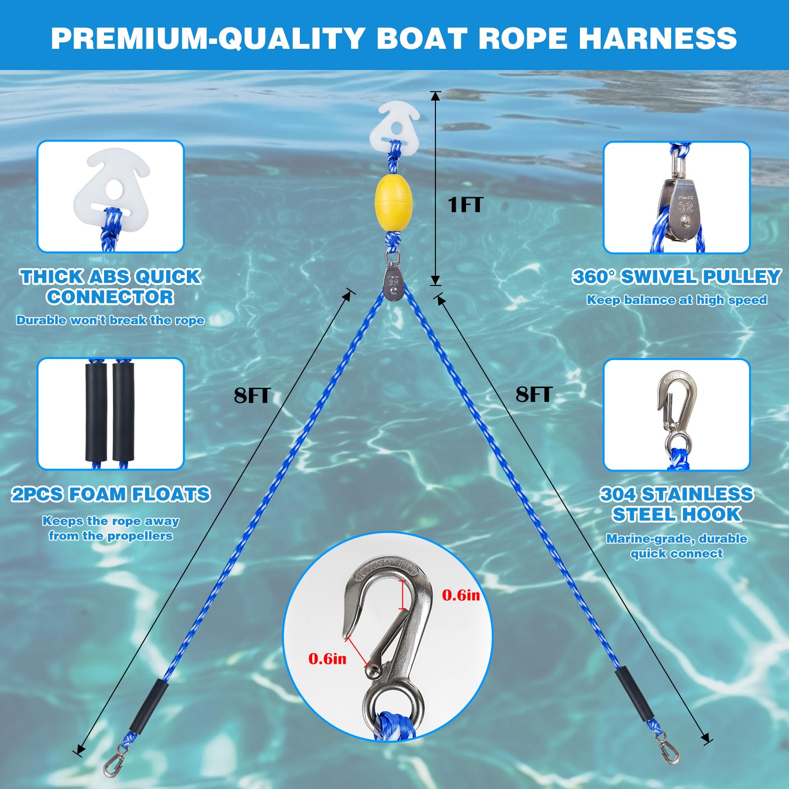 SCYONBARCO braided polyethylene rope floating on water for easy retrieval
