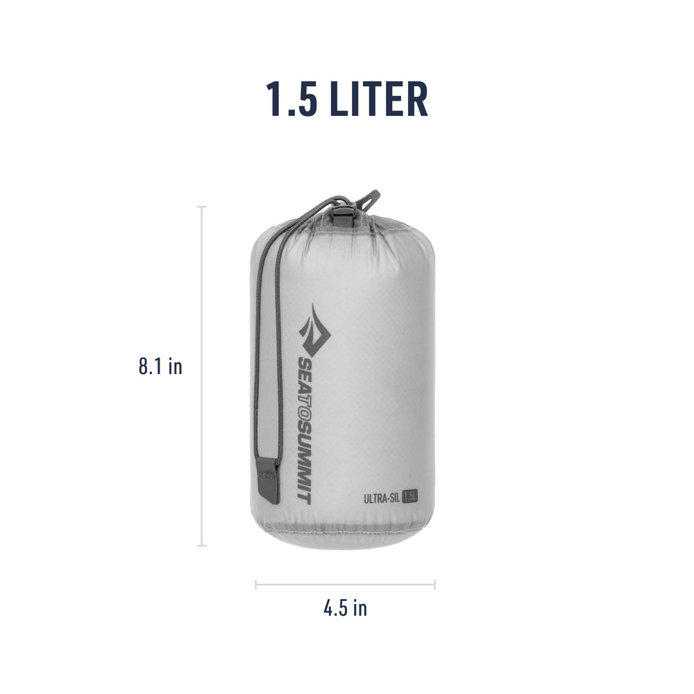 Sea to Summit next to a water bottle for scale showing compact size and ultralight weight benefit