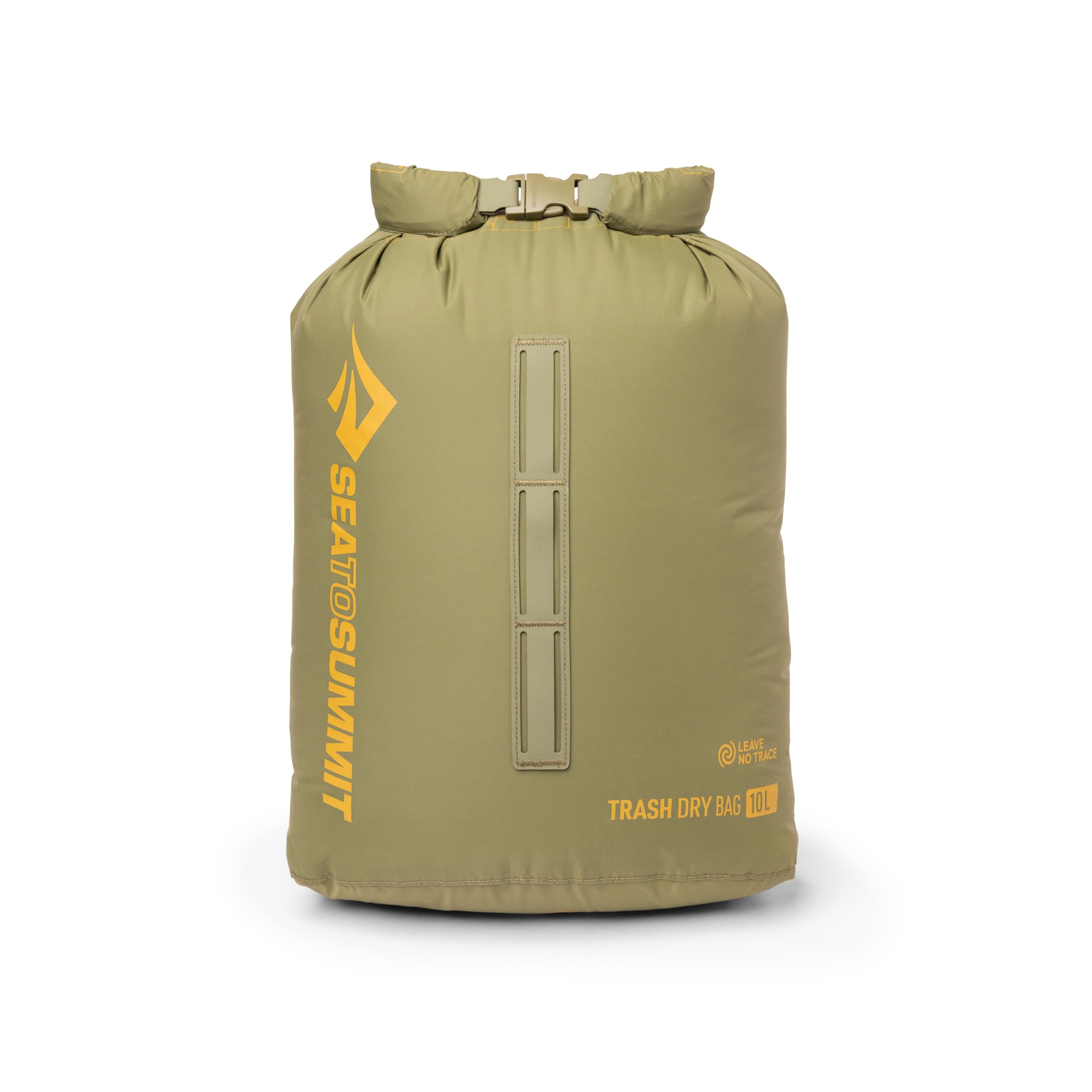 Sea to Summit trash dry bag front view showing roll-top closure and compact shape for easy packing