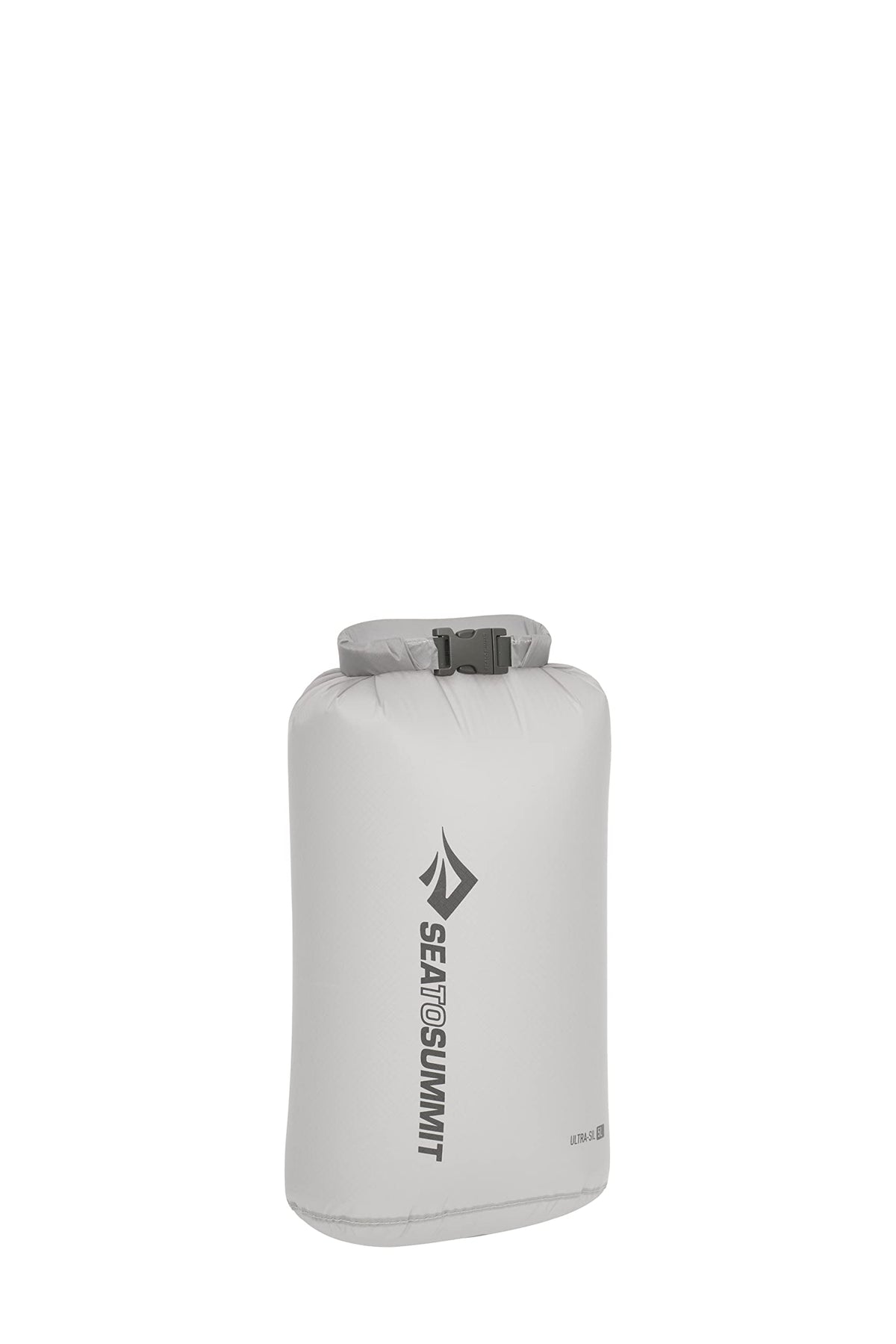 Sea to Summit front view of 5L Ultra-SIL dry bag showing compact highrise grey profile and protection