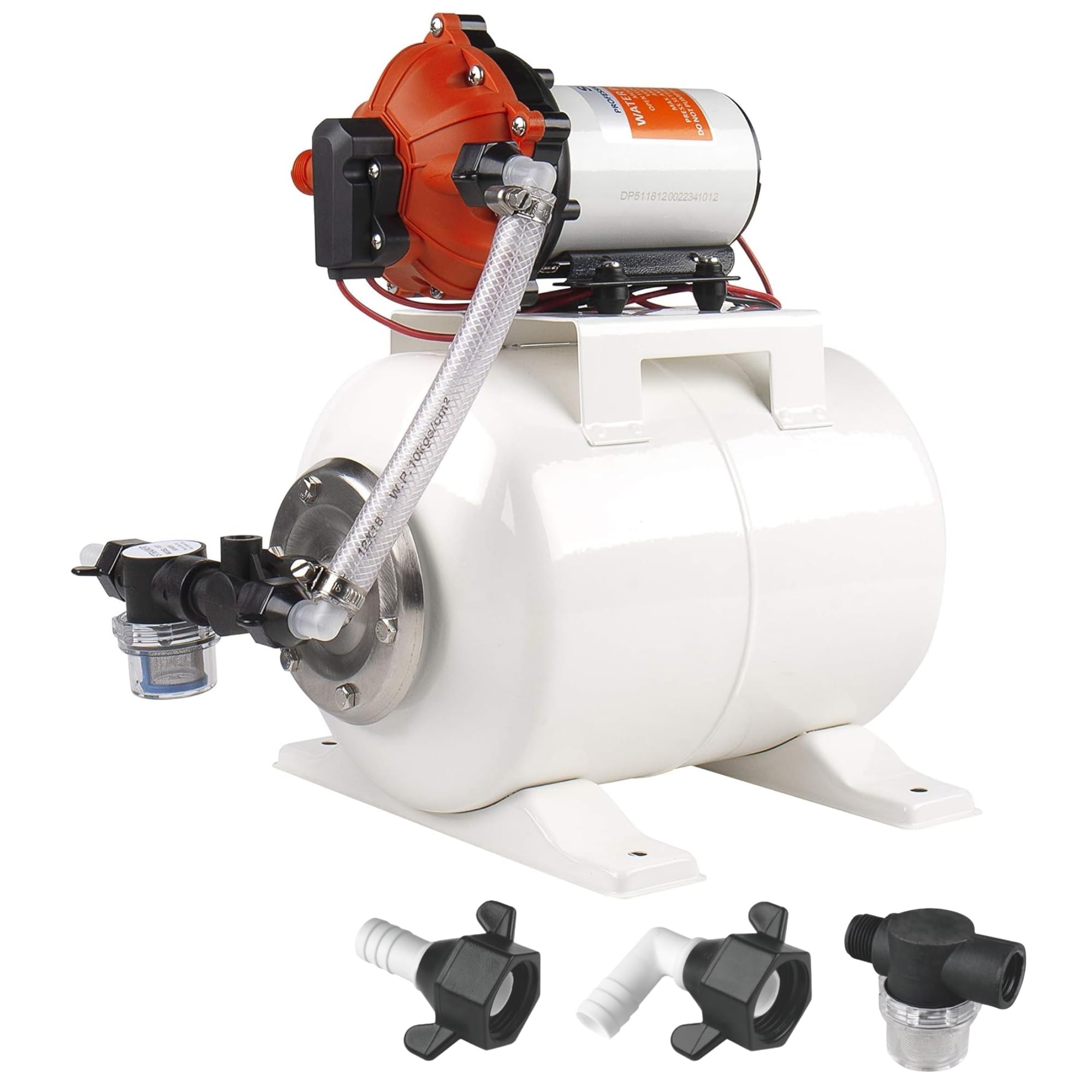 SEAFLO front assembly showing pump and tank, reliable steady flow