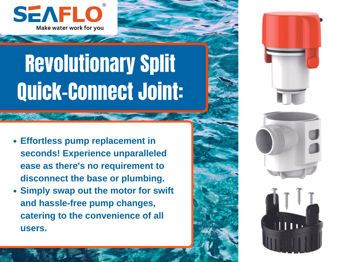 SEAFLO pump installed in a bilge demonstrating space-saving fit and protection