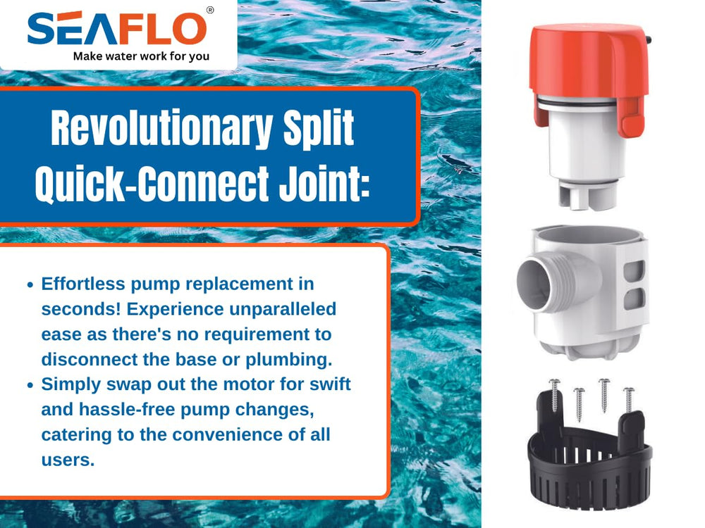 SEAFLO pump installed in a bilge demonstrating space-saving fit and protection