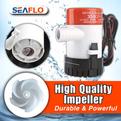 SEAFLO close-up of sealed motor highlighting quiet durable performance