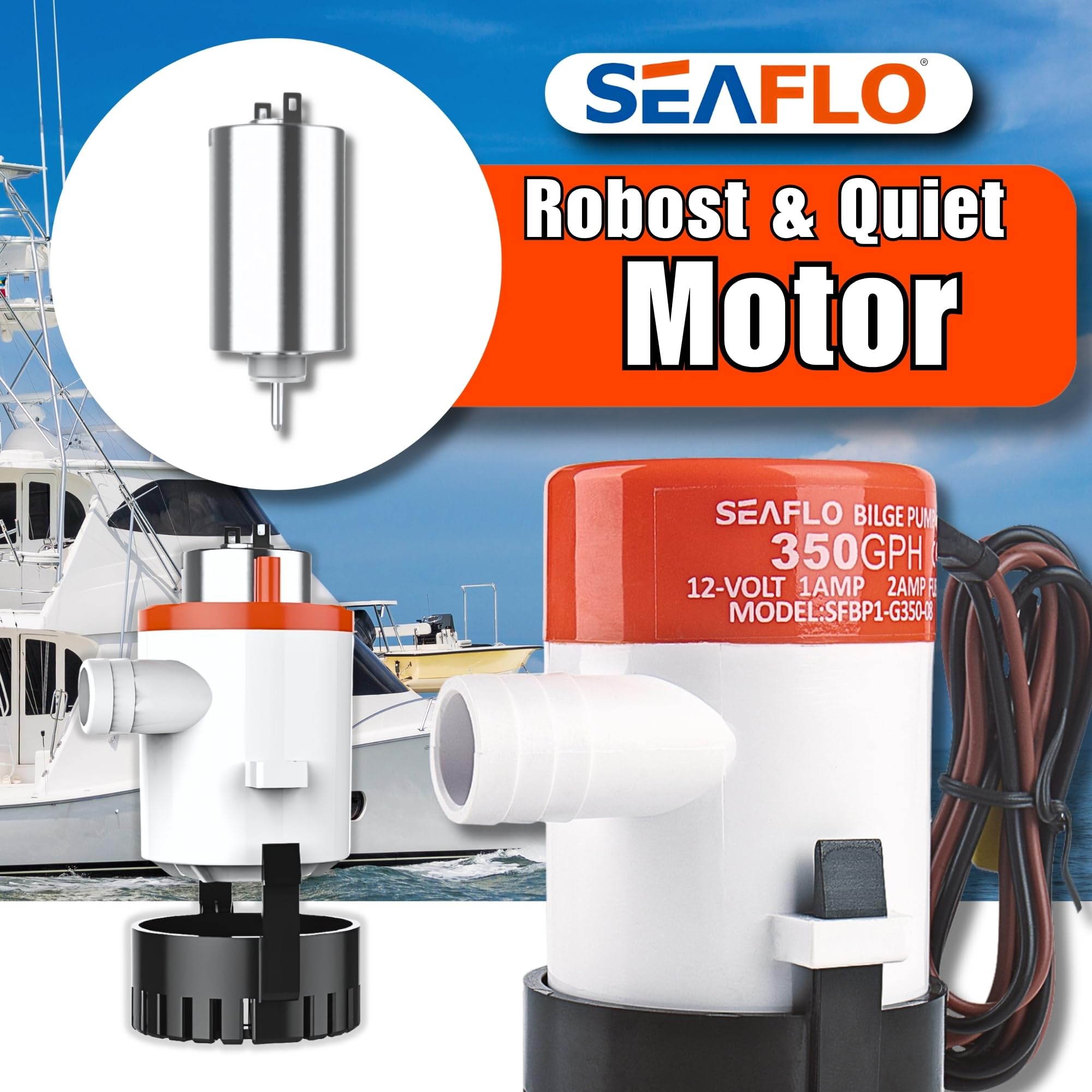 SEAFLO outlet and hose connection showing secure 3/4 inch fit