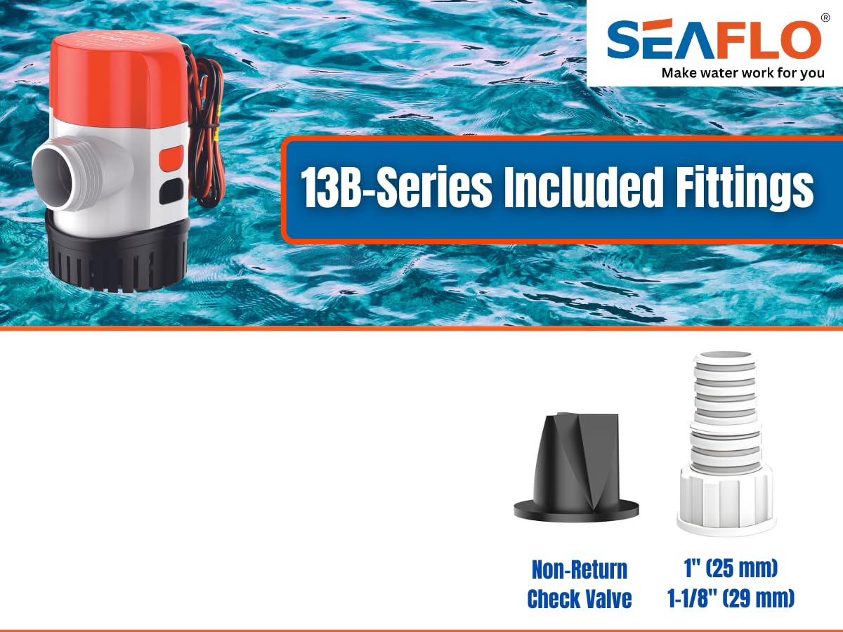 SEAFLO dual outlet ports 1 inch and 1 1/8 inch for flexible hose connections