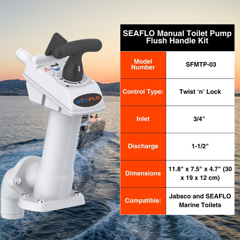 SEAFLO side profile with dimensions showing compact size and connection points