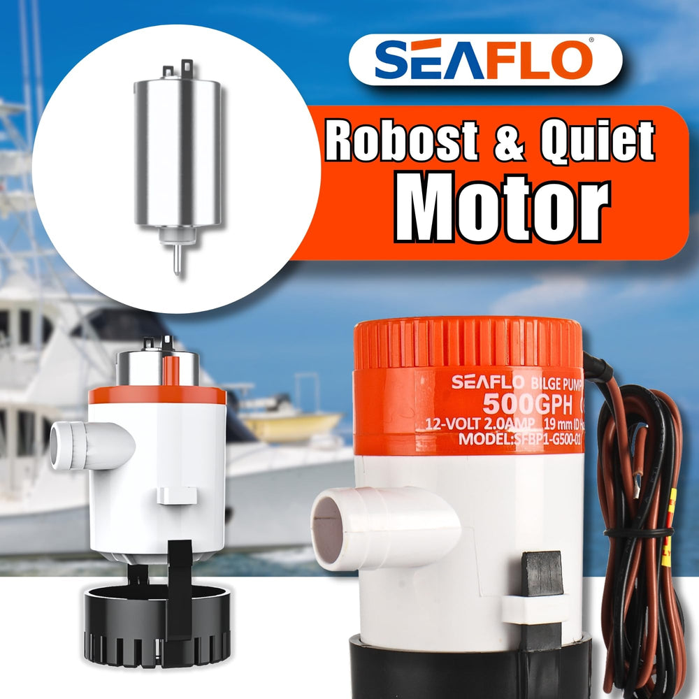 SEAFLO side profile with wiring showing sealed motor protection
