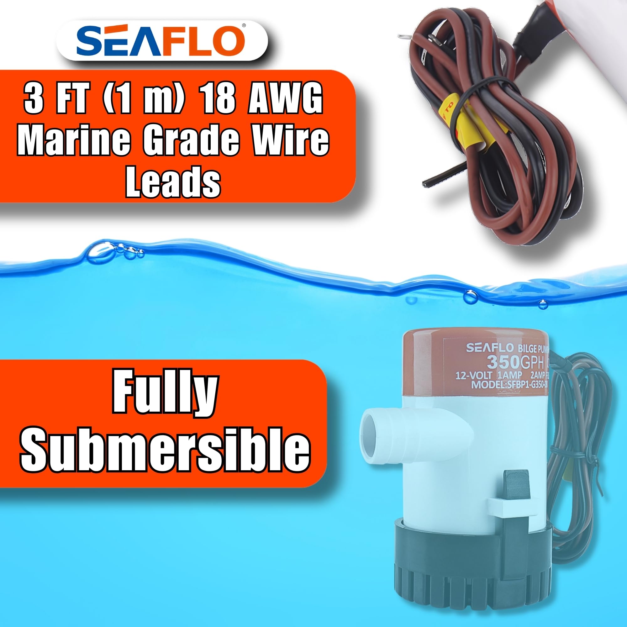 SEAFLO pump next to ruler showing compact size and installation ease