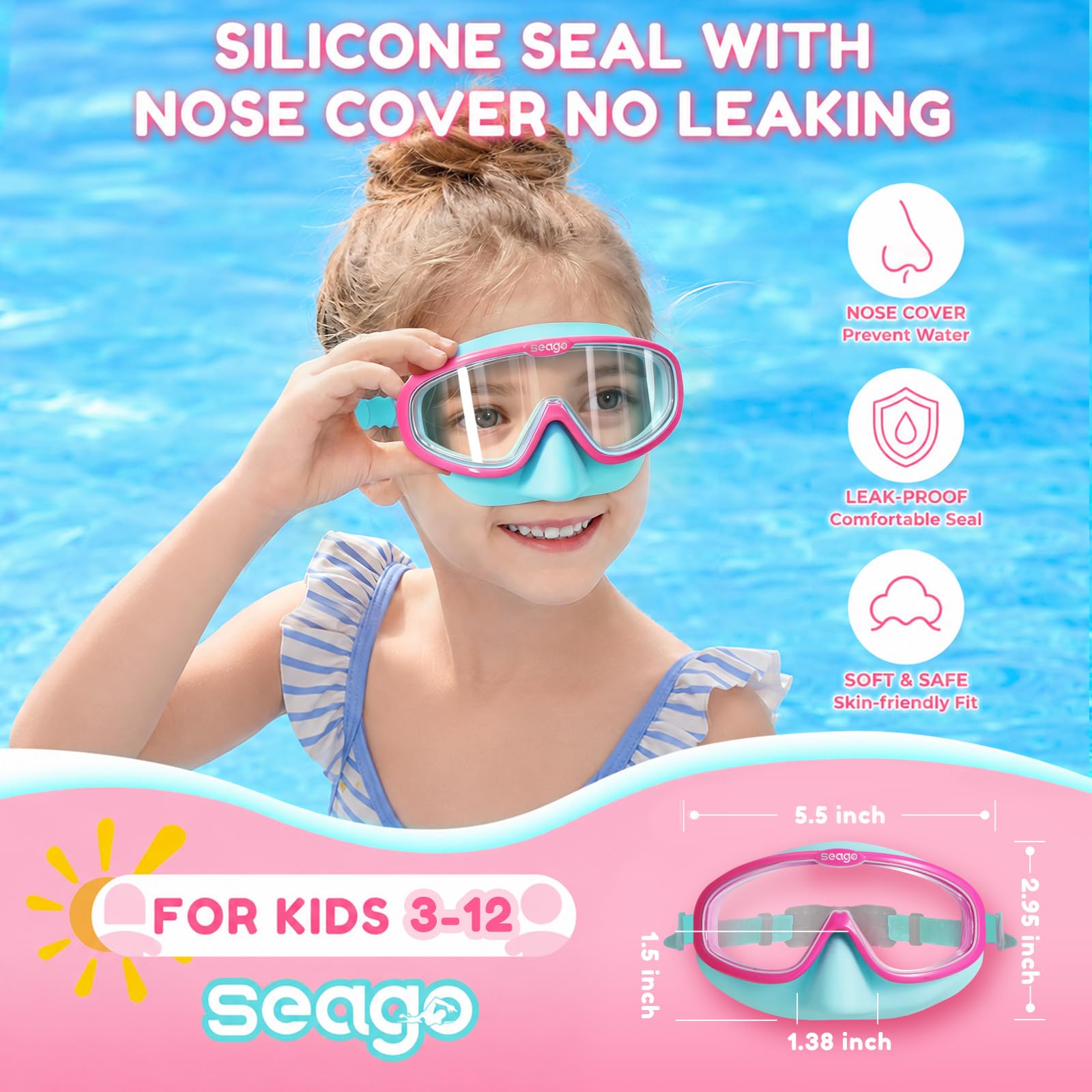 Seago close-up of silicone nose pouch showing gentle seal for comfort