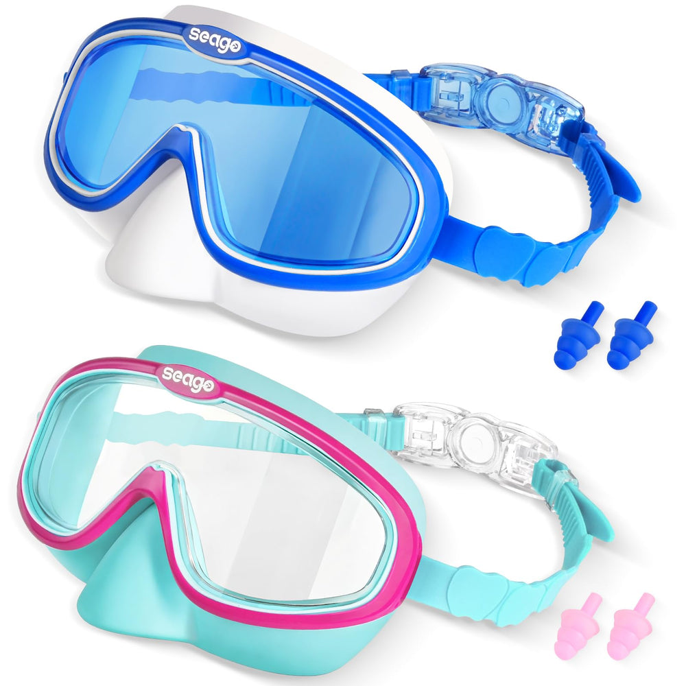 Seago front view of goggles showing full frame and packaging benefit comfort