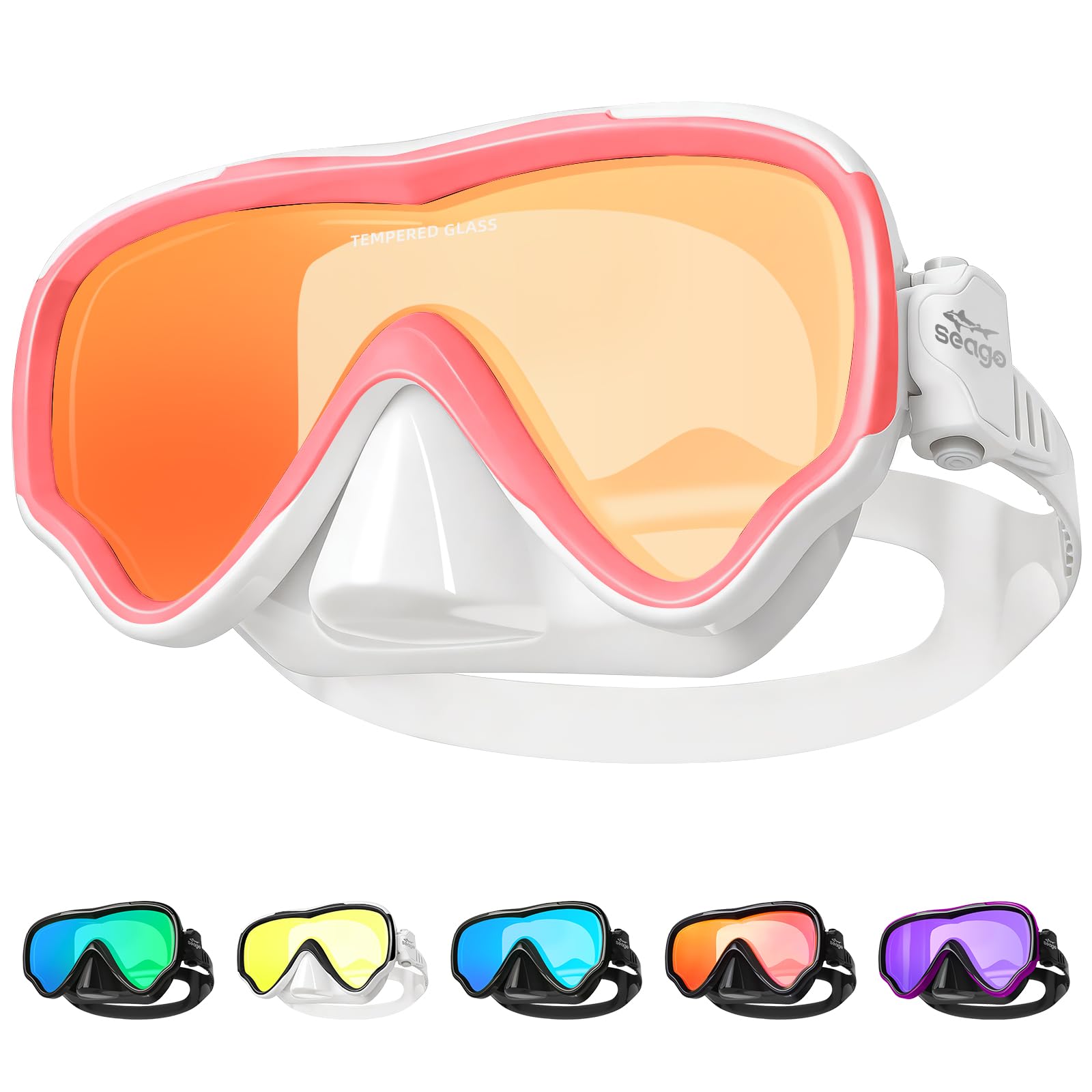 Seago front view showing mirrored swim mask and packaging for clear purchase choice