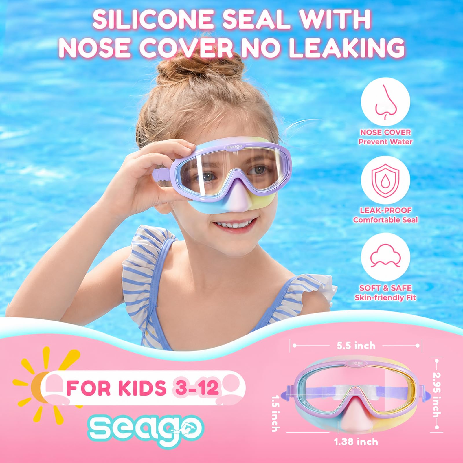Seago close-up of integrated nose pocket showing gentle silicone seal comfort