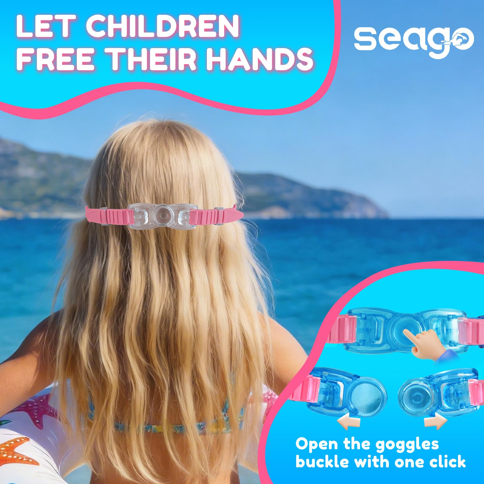 Seago size comparison with hand showing compact kid fit for ages three to fourteen