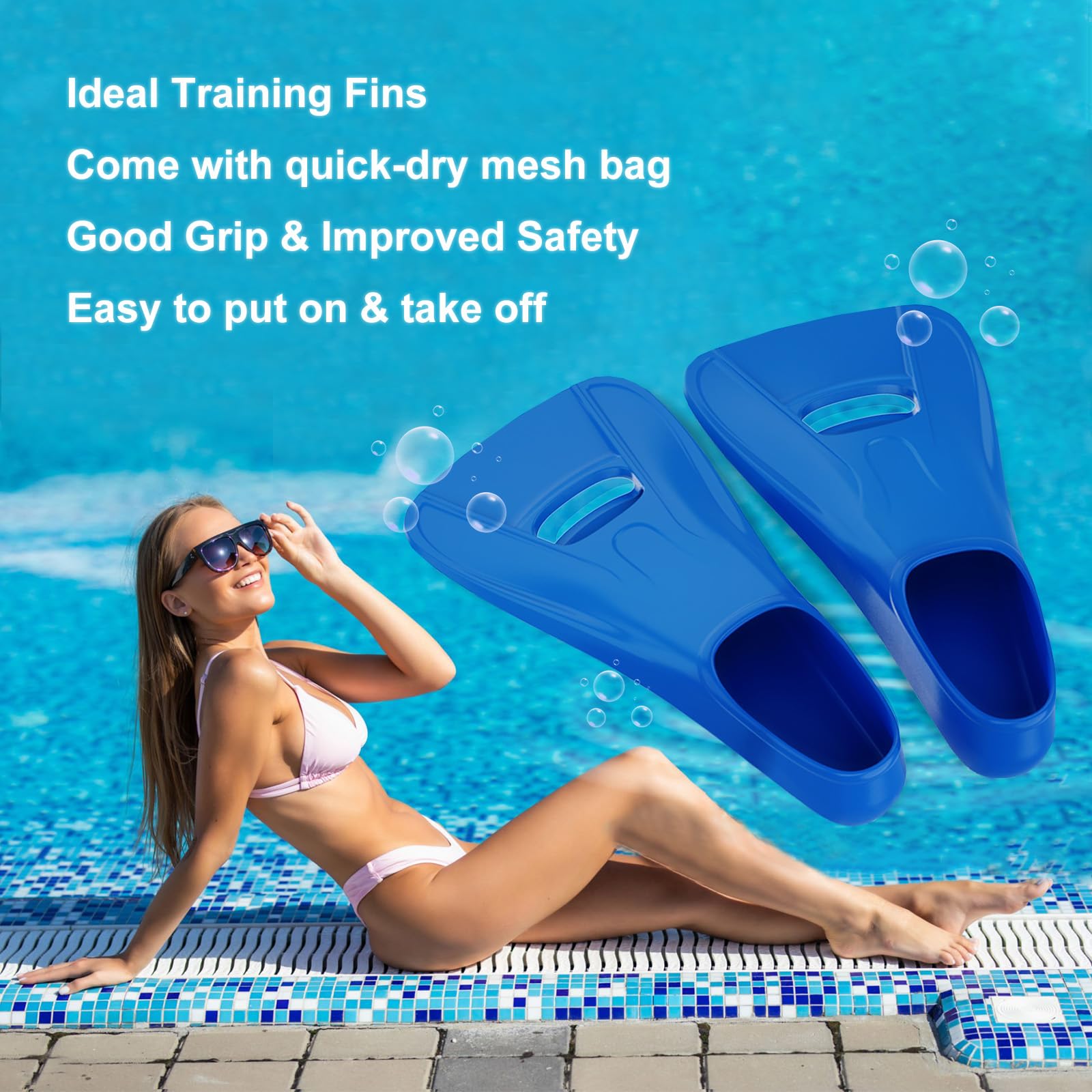 Seatheway fins in use in pool enhancing kick technique and speed