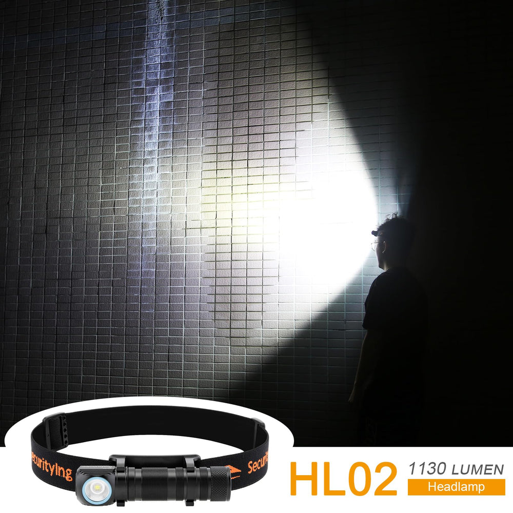 SecurityIng worn on headband during night hike showing comfortable fit and hands-free safety lighting