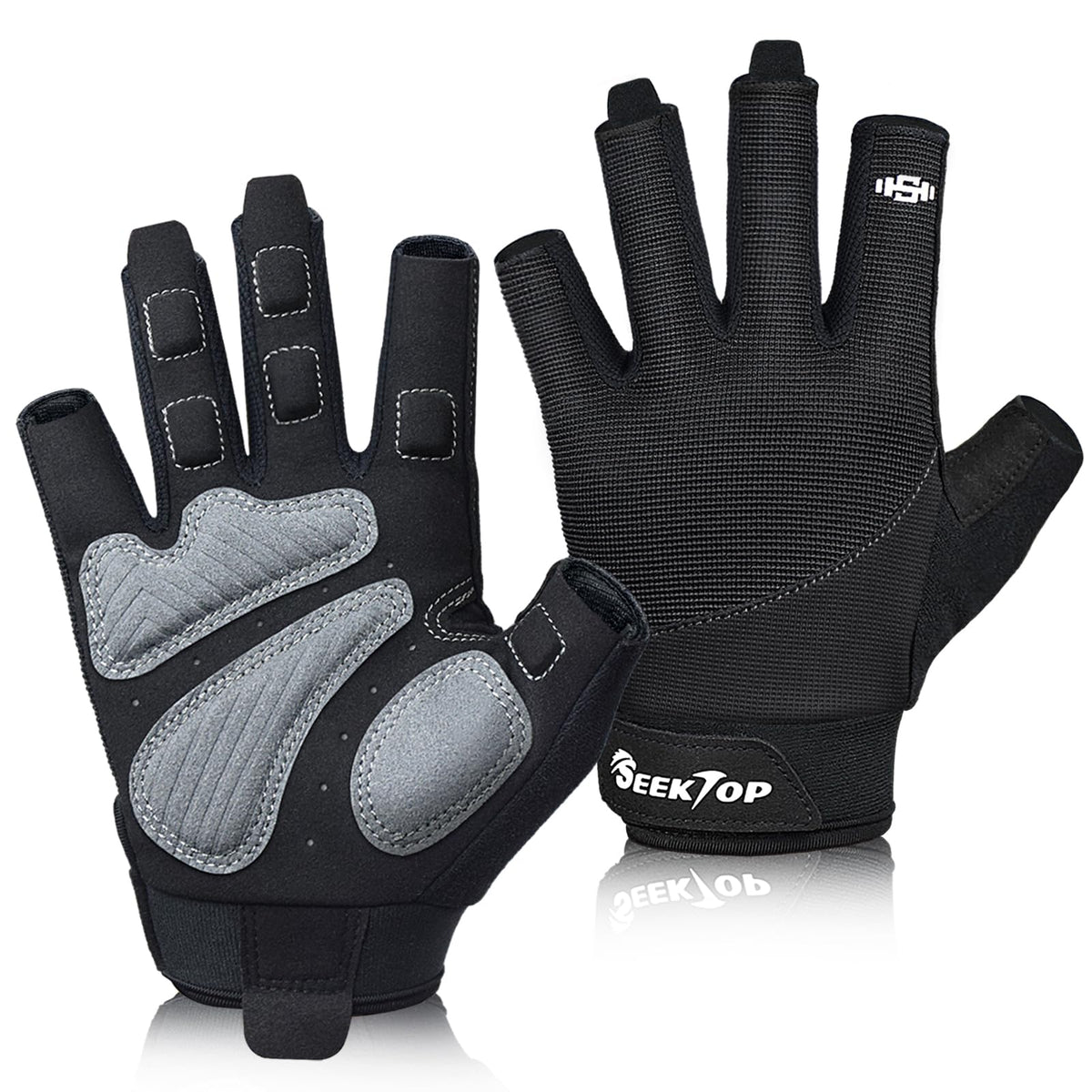 Seektop front view of gloves showing fit and strap for secure grip